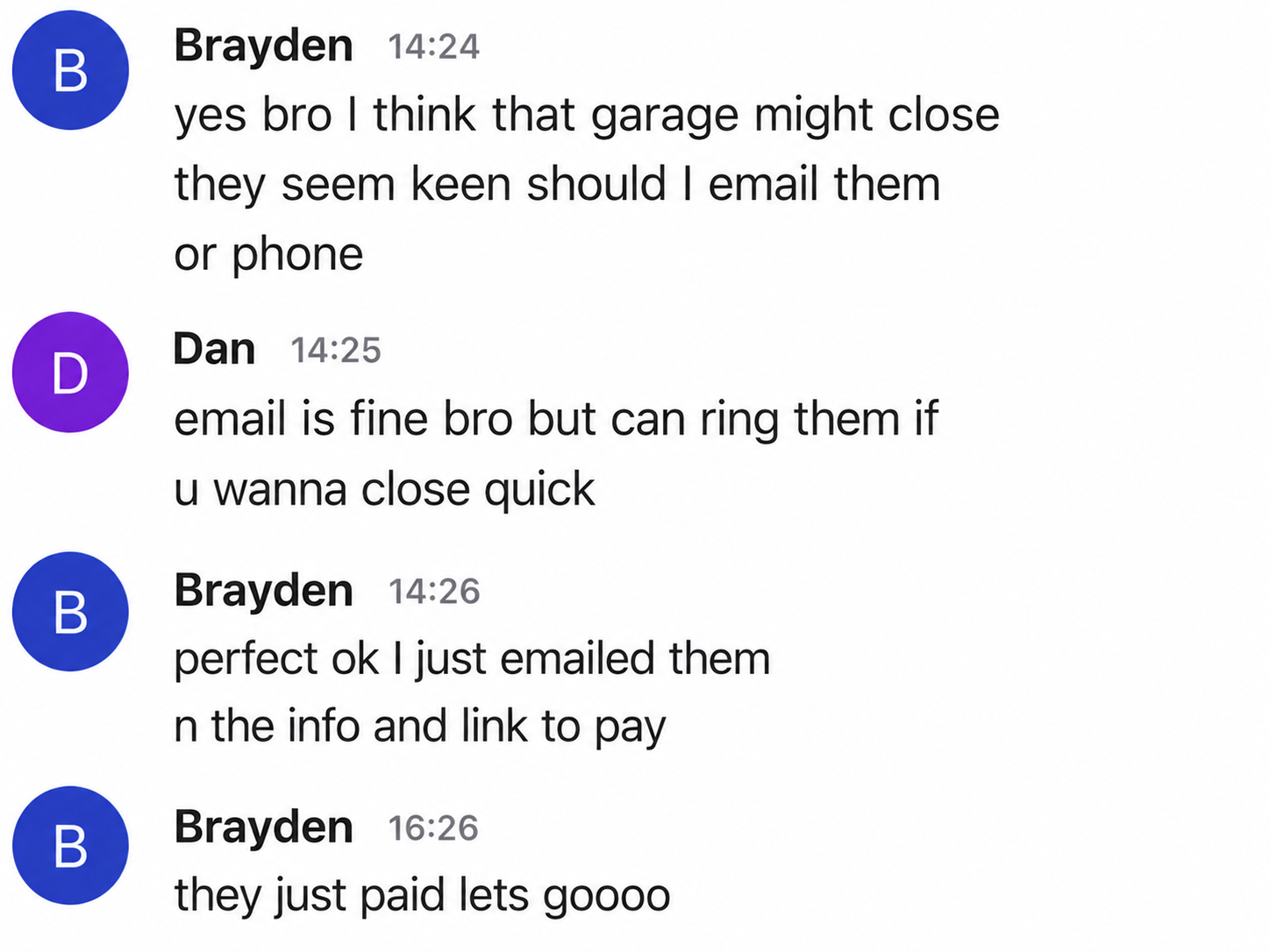 Group chat, a student closing a garage client and getting paid in real time