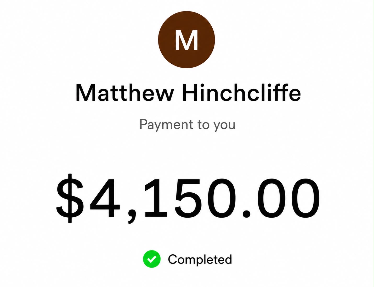 Client payment to Dan, completed