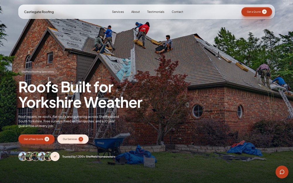 A finished roofing site built by the website builder